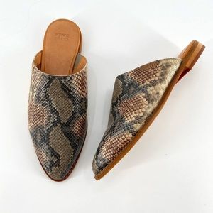 snake print slip on loafers mules